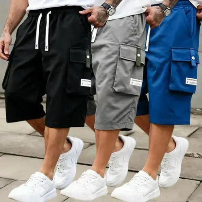 Men'S Summer Casual Cargo Shorts - Elastic Drawstring Waist, Multiple Pockets & Letter Patch Design, Regular Fit Mid-Rise Non-Stretch Fabric for Daily Wear & Leisure Activities, Nontransparent Fabric, Menswear, Minimalist Tiktokshopspringglowup by All Mart Bristol Ltd