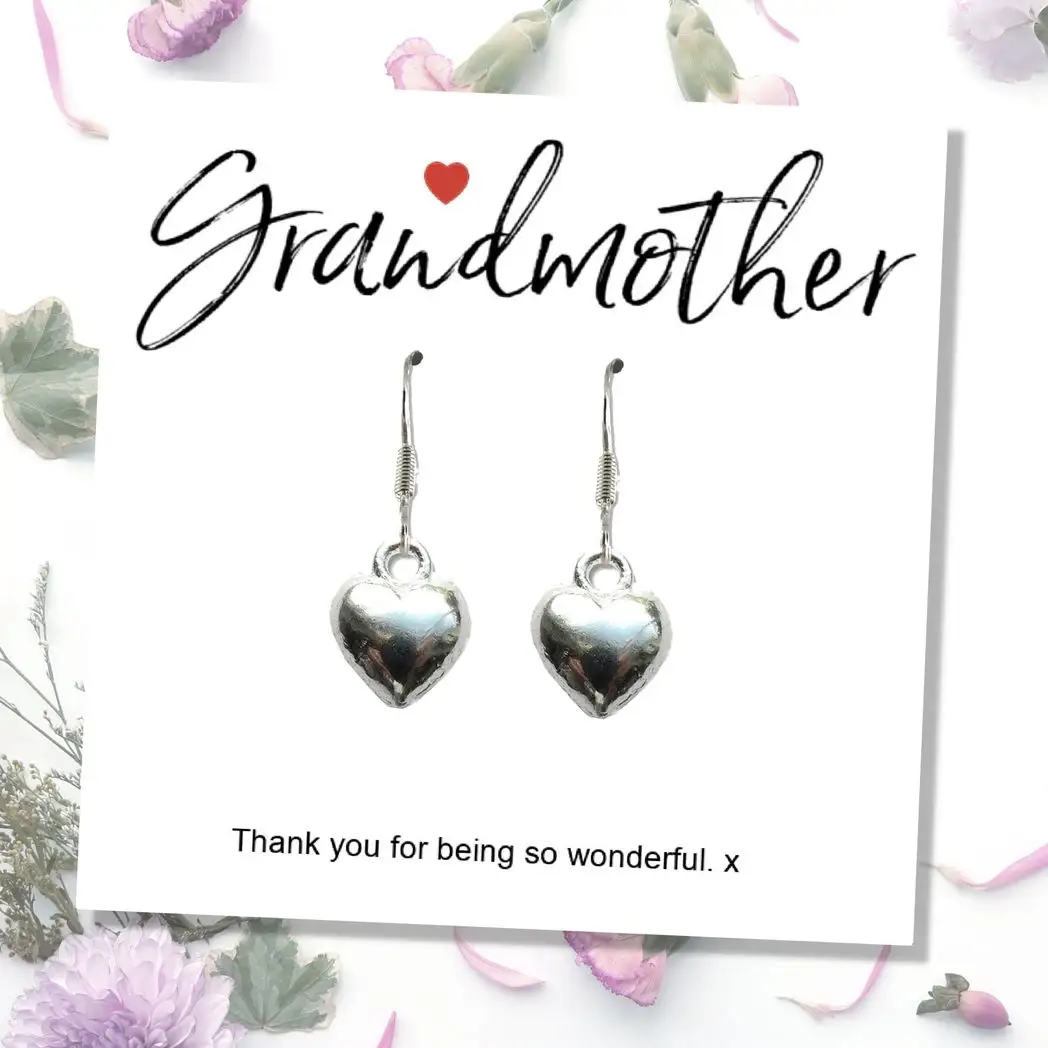 Grandmother Message Card with Heart Earrings by Aye Do Gifts