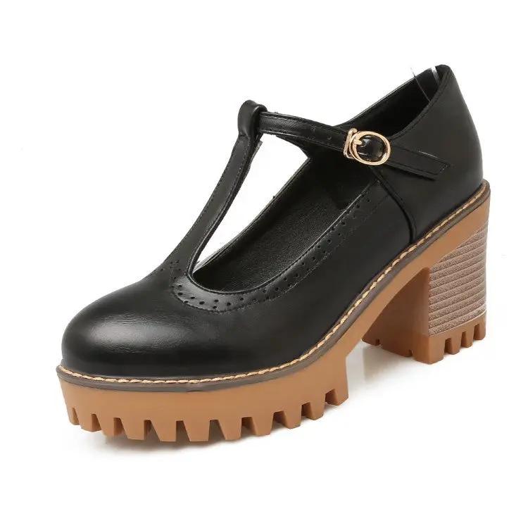 Korean-style Low-Top Single-Buckle Japanese-Style Retro Lace-trimmed Thick-soled Womens High Heels by Dropshipman