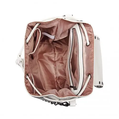 L1414 - Miss Lulu Skull Studded Backpack Shoulder Bag - Beige by All Mart Bristol Ltd