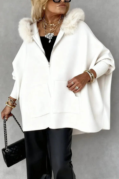 Ins Plush Hooded Cardigan Fashion Warm Pockets Zip-up Knitted Jacket Casual Outerwear Batwing Sleeve Sweater Women's Clothing by Dropshipman