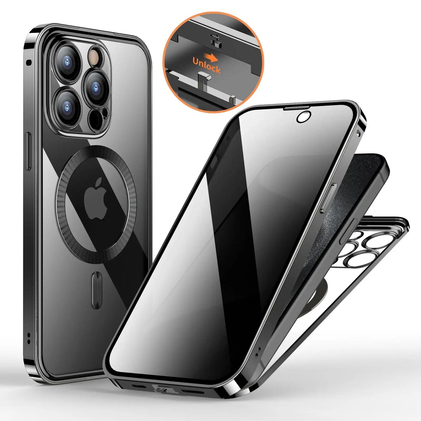 Anti-Privacy Metal Buckle Magnetic Support Wireless Charging Double-Sided Lens Full Cover Phone Case Protective Cover by Dropshipman