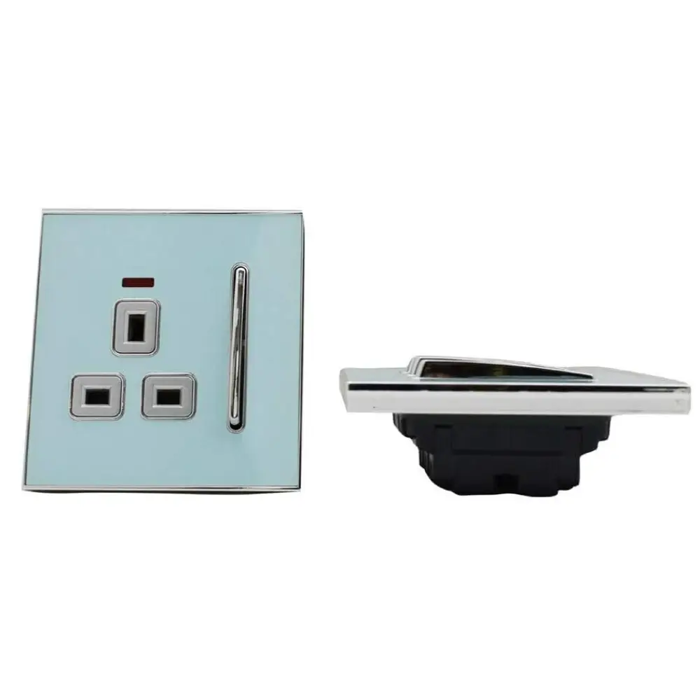Blue Glossy 13A Plug Socket Satin Gold Insert Screwless UK~2307 by All Mart Bristol Ltd
