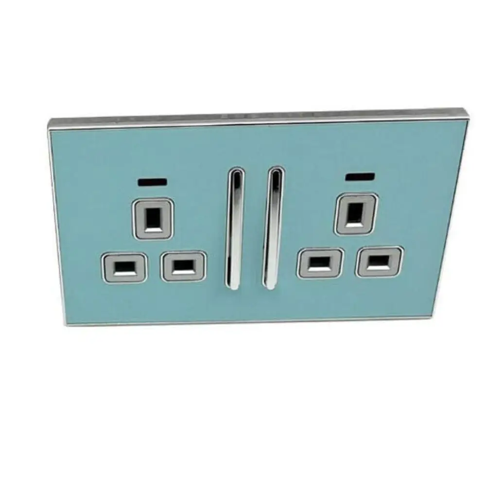 Blue Glossy 13A Plug Socket Satin Gold Insert Screwless UK~2307 by All Mart Bristol Ltd