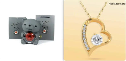 Rotating Bear Gift Box Eternal Rose Teddy Bear Jewelry Box With Necklace Valentine Wedding Special Present For Girlfriend Anniversary Gift Jewelry Box by Dropshipman