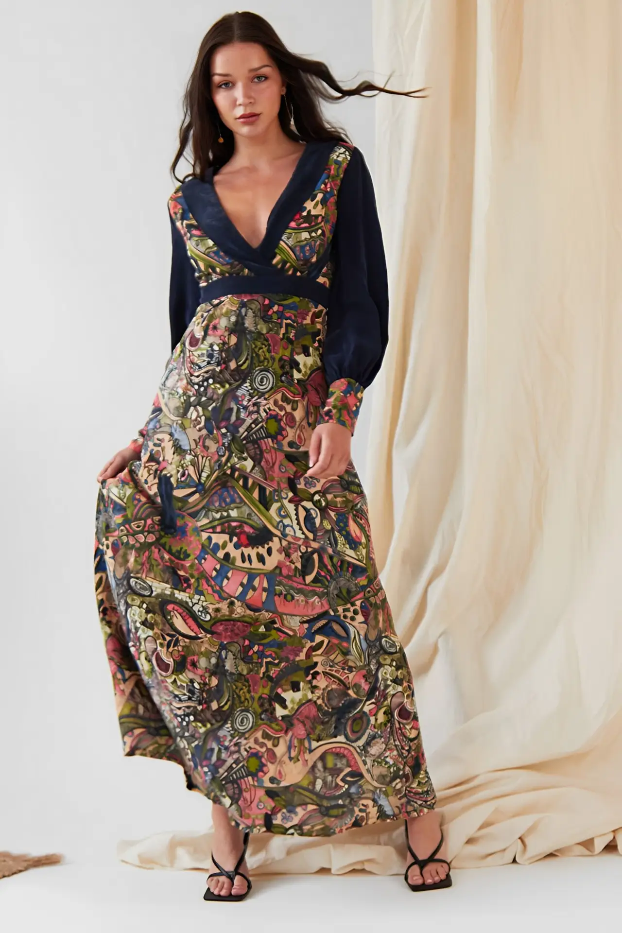 Hand painted Long Sleeve Maxi Dress by All Mart Bristol Ltd