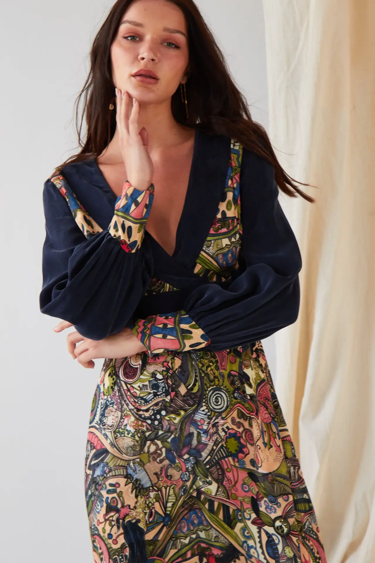 Hand painted Long Sleeve Maxi Dress by All Mart Bristol Ltd