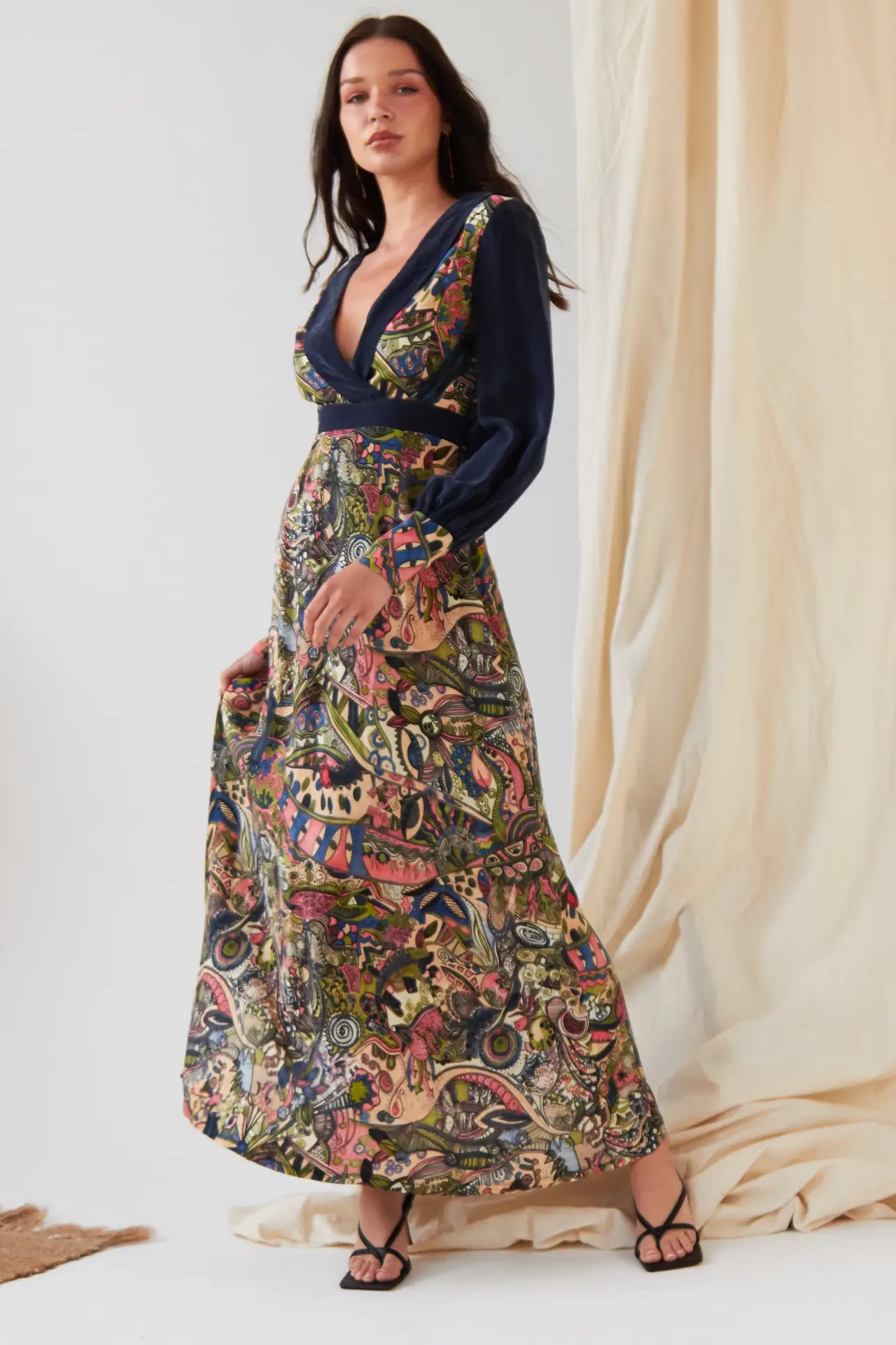 Hand painted Long Sleeve Maxi Dress by All Mart Bristol Ltd