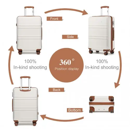 K1871-1L - Kono ABS 24 Inch Sculpted Horizontal Design Suitcase - Cream by All Mart Bristol Ltd