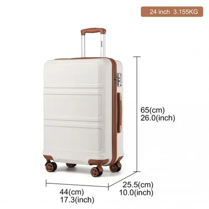 K1871-1L - Kono ABS 24 Inch Sculpted Horizontal Design Suitcase - Cream by All Mart Bristol Ltd