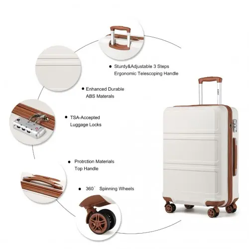 K1871-1L - Kono ABS 24 Inch Sculpted Horizontal Design Suitcase - Cream by All Mart Bristol Ltd