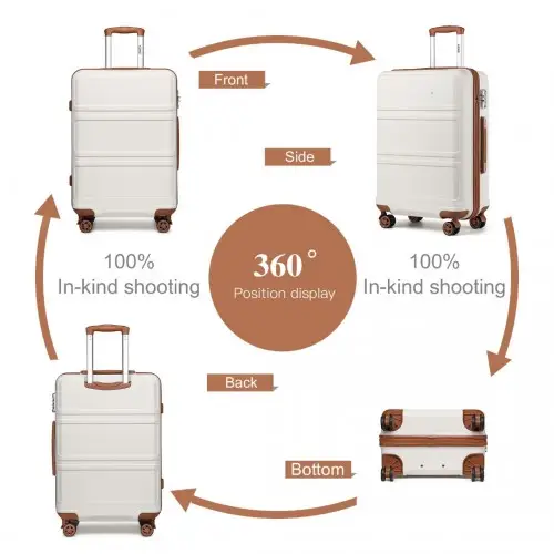 K1871-1L - Kono ABS 20 Inch Sculpted Horizontal Design Cabin Luggage - Cream by All Mart Bristol Ltd