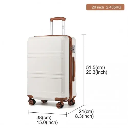 K1871-1L - Kono ABS 20 Inch Sculpted Horizontal Design Cabin Luggage - Cream by All Mart Bristol Ltd