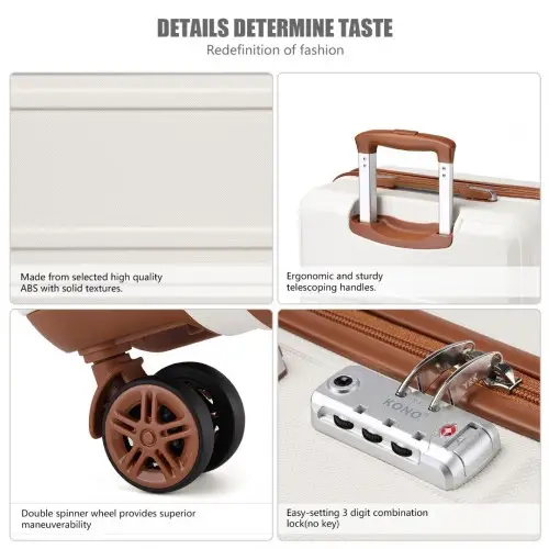 K1871-1L - Kono ABS 20 Inch Sculpted Horizontal Design Cabin Luggage - Cream by All Mart Bristol Ltd