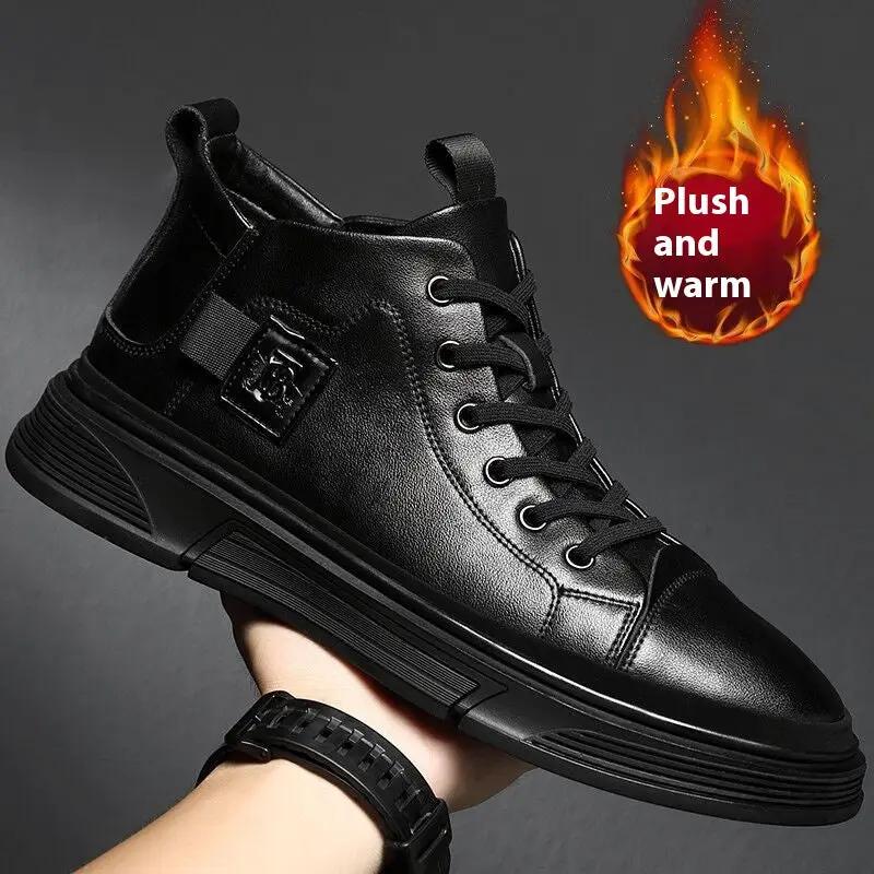 High-top Men's Shoes Winter Men's Leather Shoes Leather Casual by Dropshipman