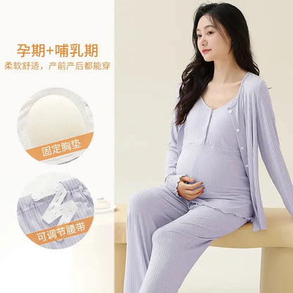 Modal Maternity Nursing Robe Set 3 Piece Postpartum Breastfeeding Pajamas with Chest Pads Hospital Labor Delivery Pregnancy Pjs by All Mart Bristol Ltd