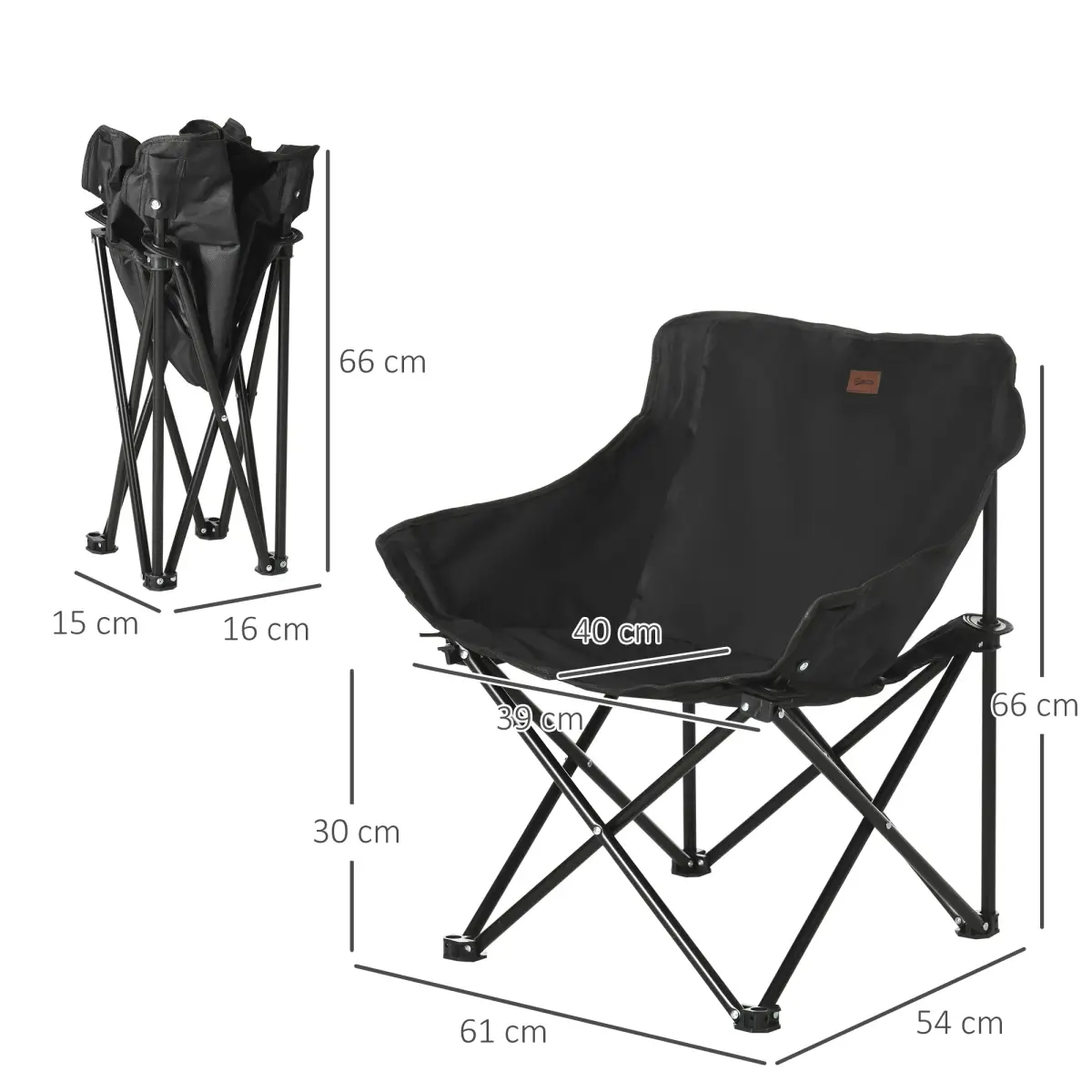 Outsunny Folding Camping Chair with Carrying Bag and Storage Pocket, Black by Outsunny
