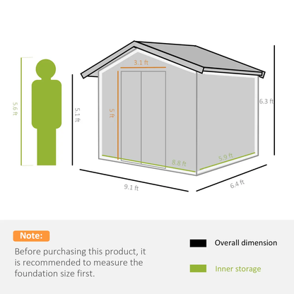 9x6 ft Metal Shed Khaki Storage Large Yard Store Door Container by Outsunny