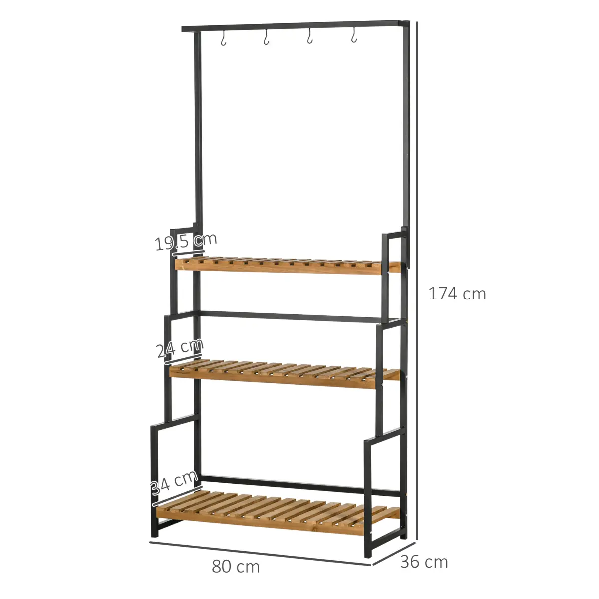 3 Tiered Plant Stand Rack with Hanging Hooks for Indoor Outdoor Decoration by Outsunny