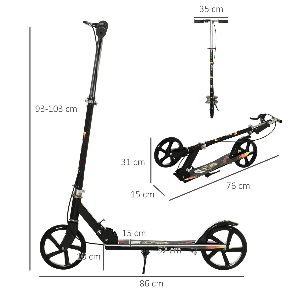 Foldable Kick Scooter for Kids w/ Adjustable Height, Break, Big Wheels by HOMCOM