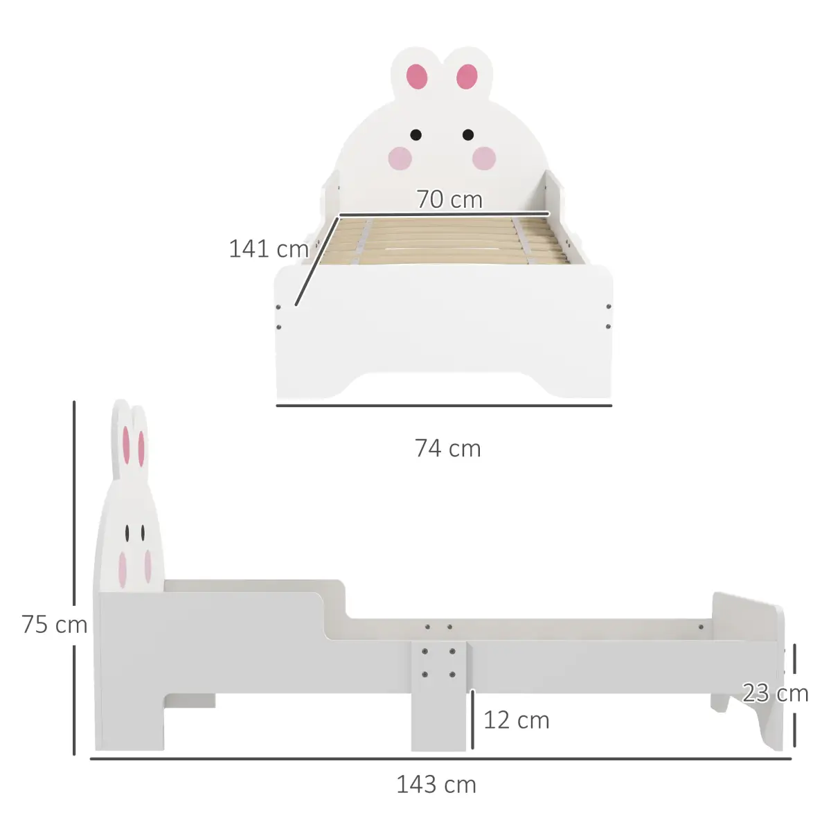 ZONEKIZ Toddler Bed, Kids Bedroom Furniture, Rabbit Design - White by ZONEKIZ