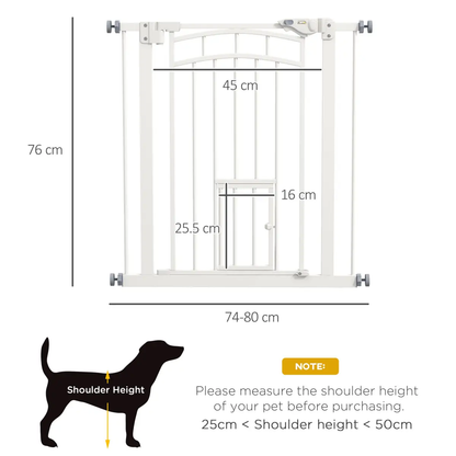 PawHut Pressure Fit, Safety Gate Dog Gate w/ Small Cat Door Opening, 74-80cm by PawHut