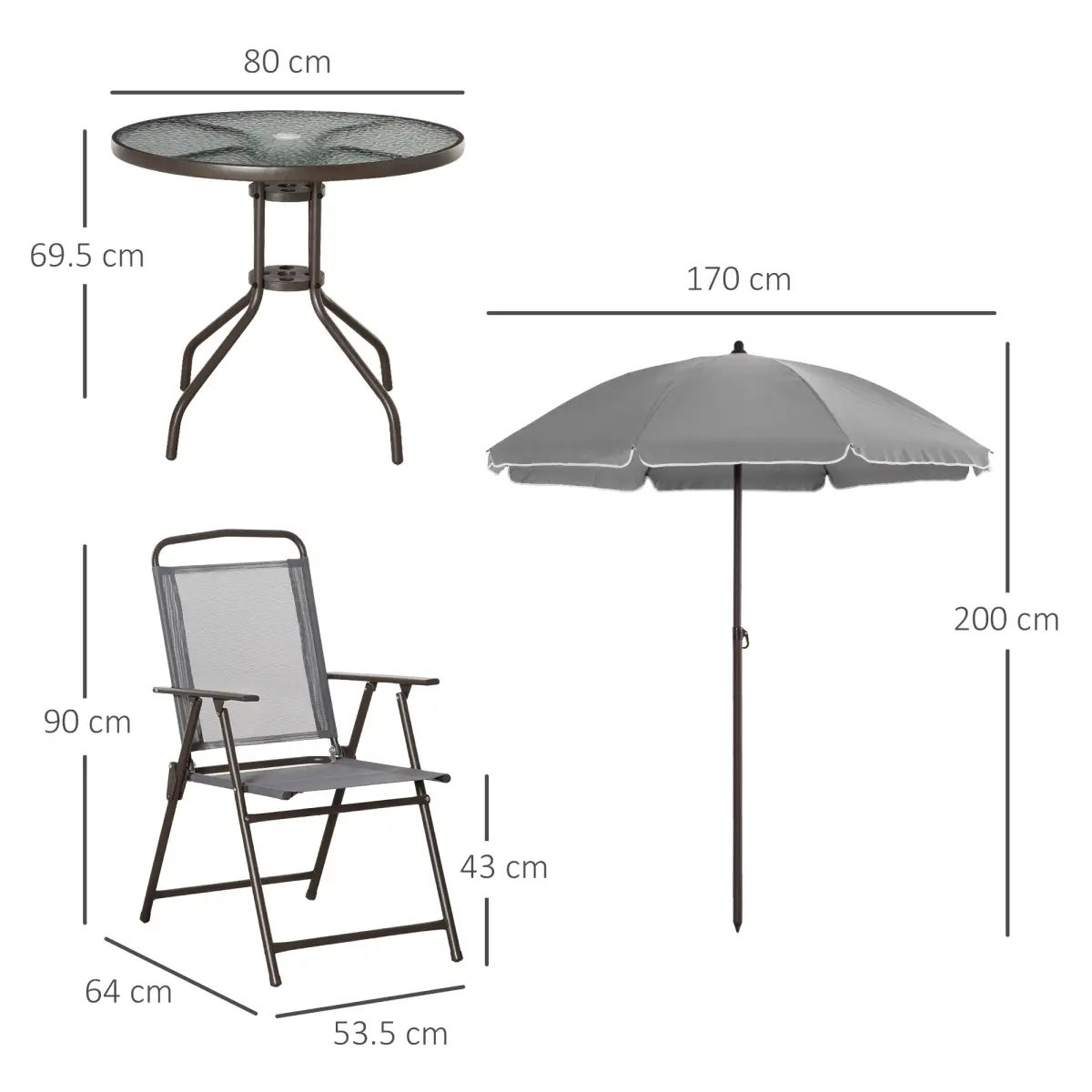 6Pc Patio Dining Set with Umbrella, 4 Folding Chairs Glass Table by Outsunny