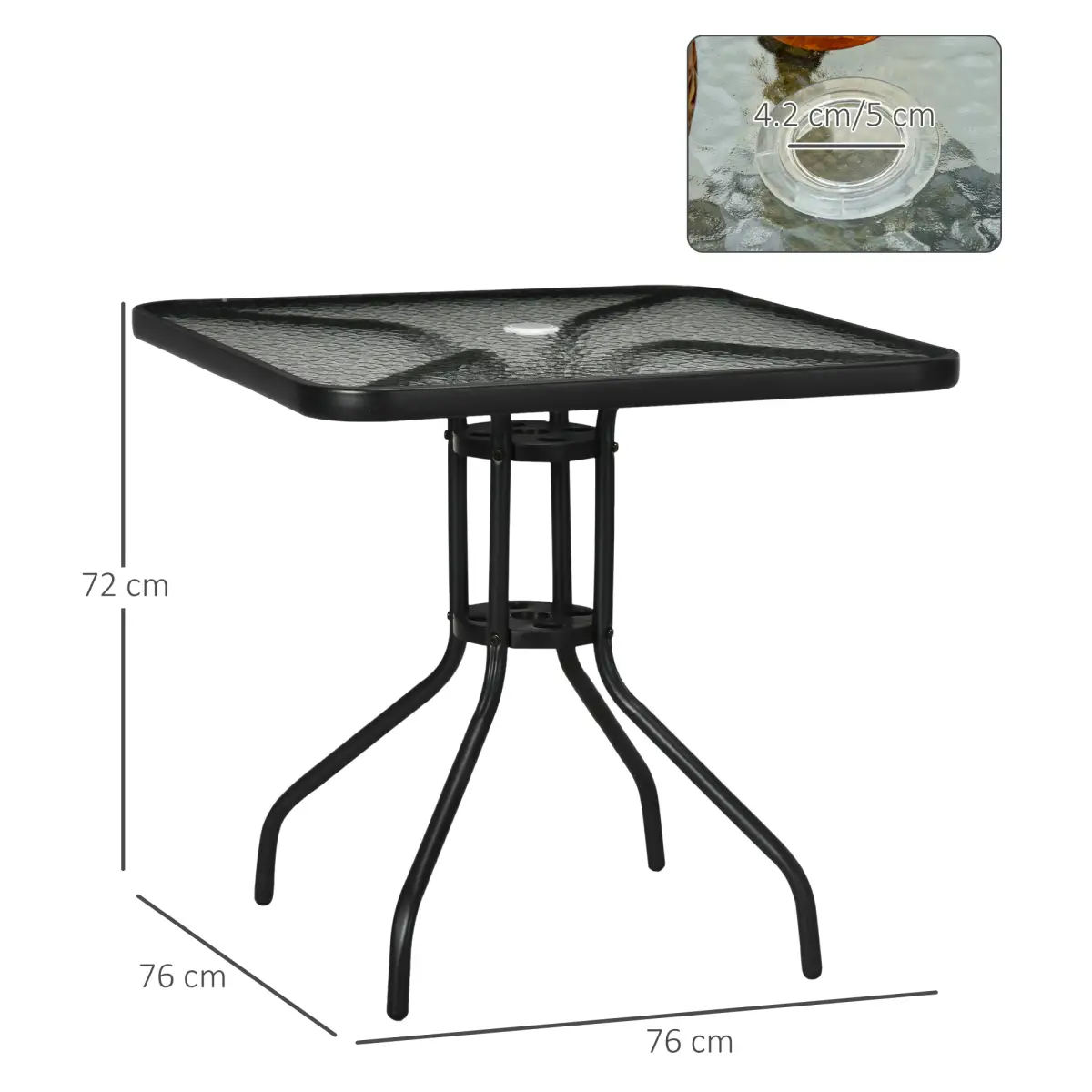 Square Patio Table, Tempered Glass Top Garden Dining Table 76 x 76cm Outsunny by Unbranded