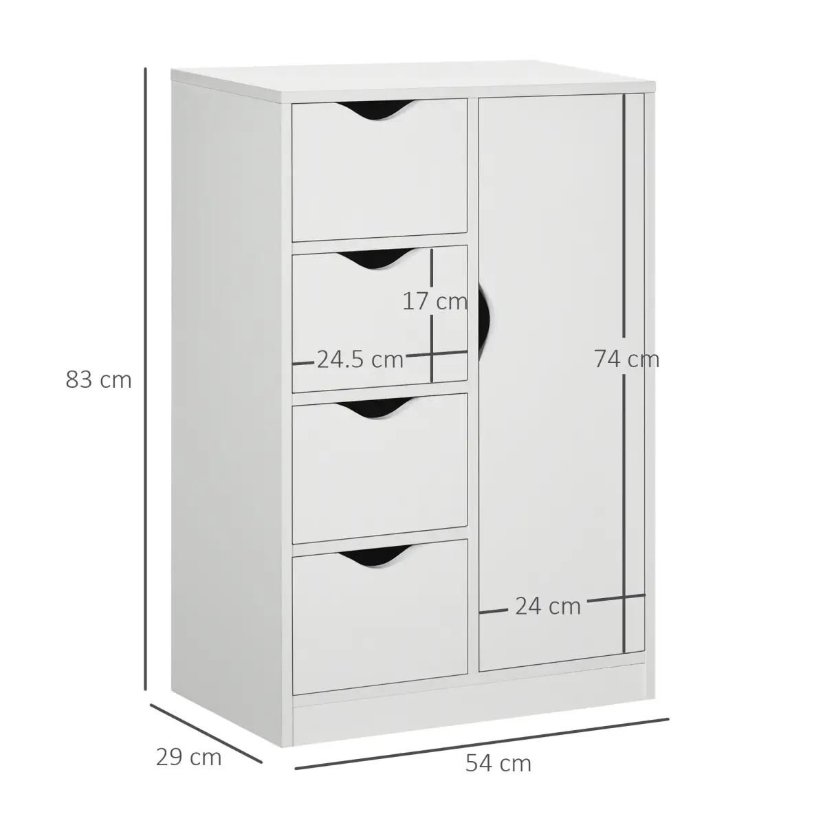 Modern Storage Cabinet Organizer with 4 Drawers and 1 Shelf, White by HOMCOM