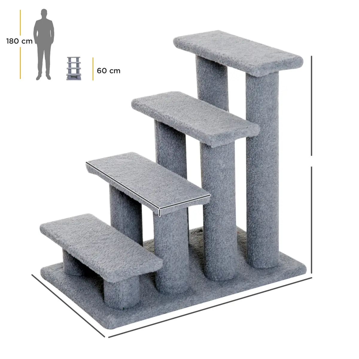 Pet Ramp Stairs 4 Steps Cat Tree Ladder Safety Steps Climbing Frame Grey by Pawhut
