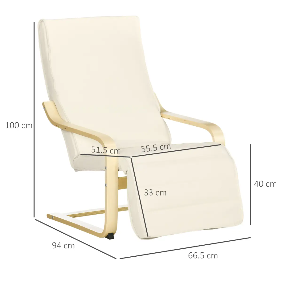Lounge Chair Recliner Adjustable Footrest Home Cream White by HOMCOM