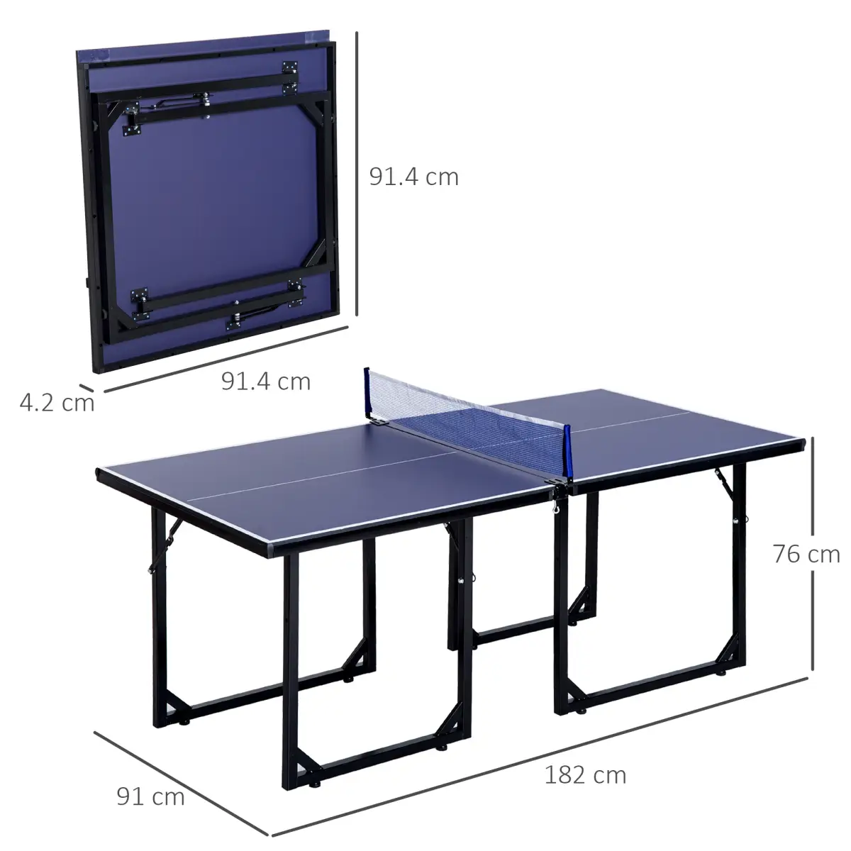 Tennis Table Ping Pong Foldable with Net Game Steel 183cm Indoor, Blue HOMCOM by Unbranded
