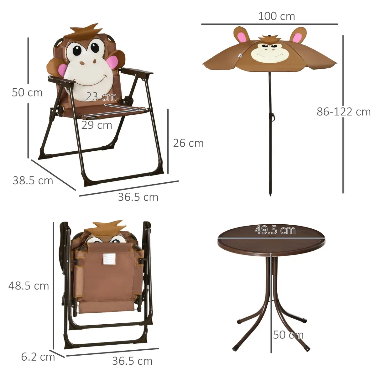 Kids Foldable Four-Piece Garden Set Table, Chairs, Umbrella by Outsunny