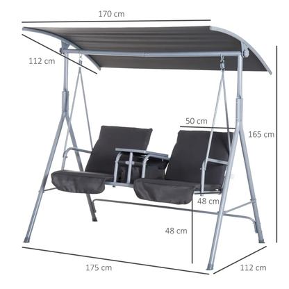 Steel Frame 2-Seater Swing Chair w/ Table Grey by Outsunny