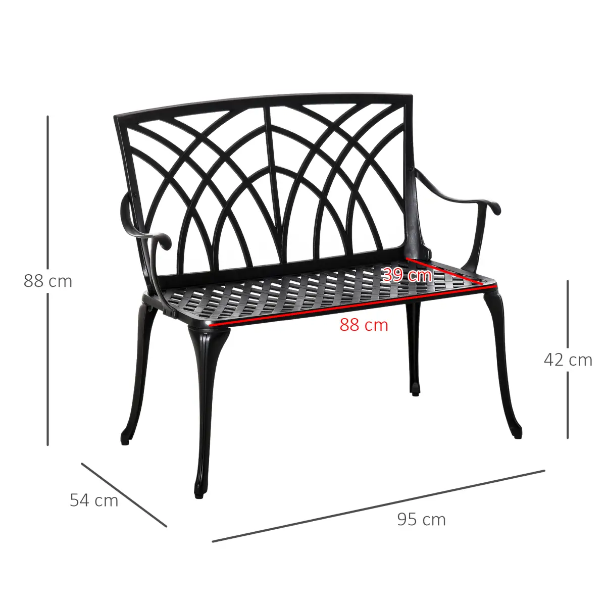 Outsunny 2-Seater Cast Aluminium Garden Bench Loveseat Ergonomic Armrest by Outsunny