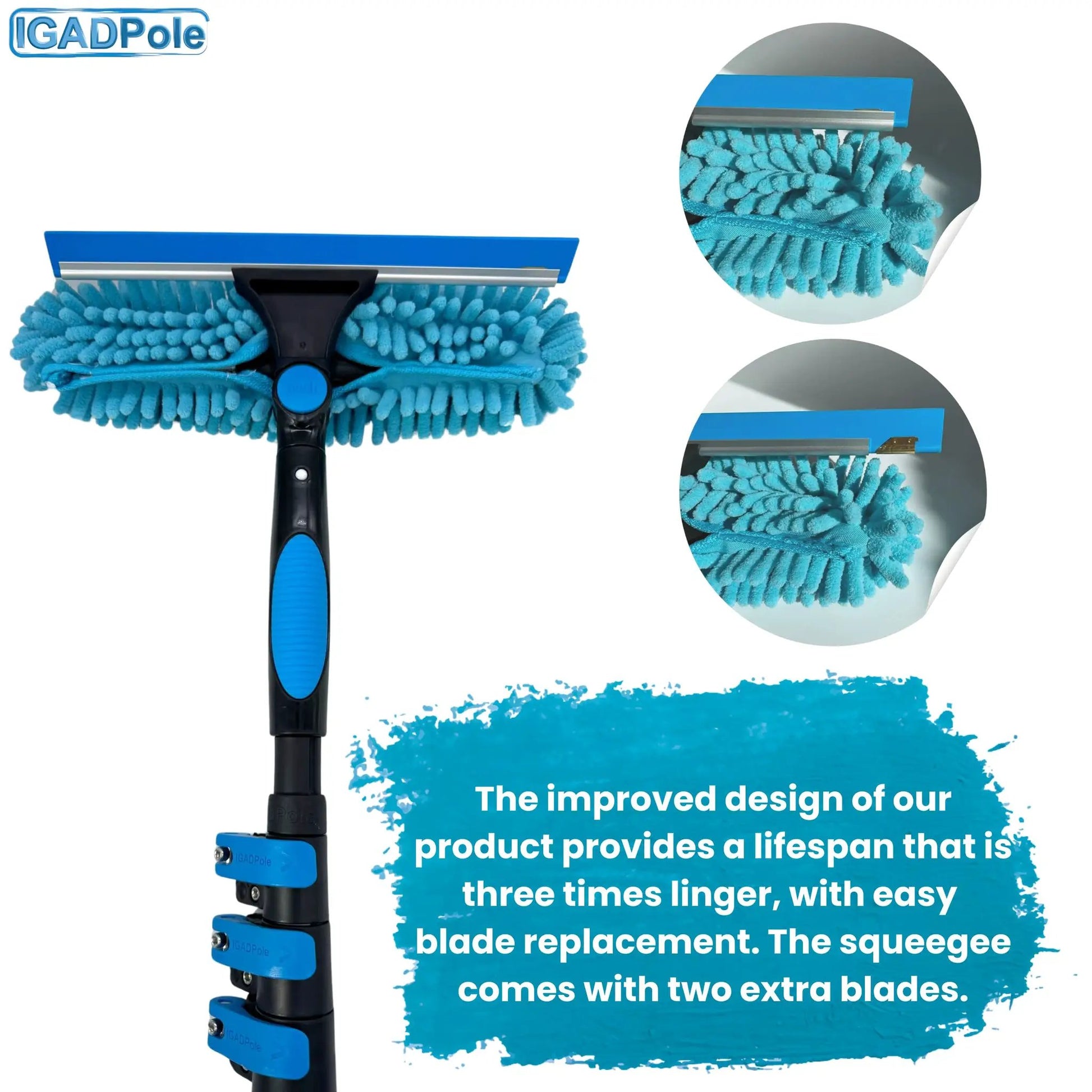 10ft Window Squeegee with Extension Pole, Window Cleaner Tool with 2-Stage Telescoping Pole, Window Cleaning Kit with 10ft Pole (3m) & Microfiber Cloths, 2 Blades Replacements & ACME Adapter by IGADPole