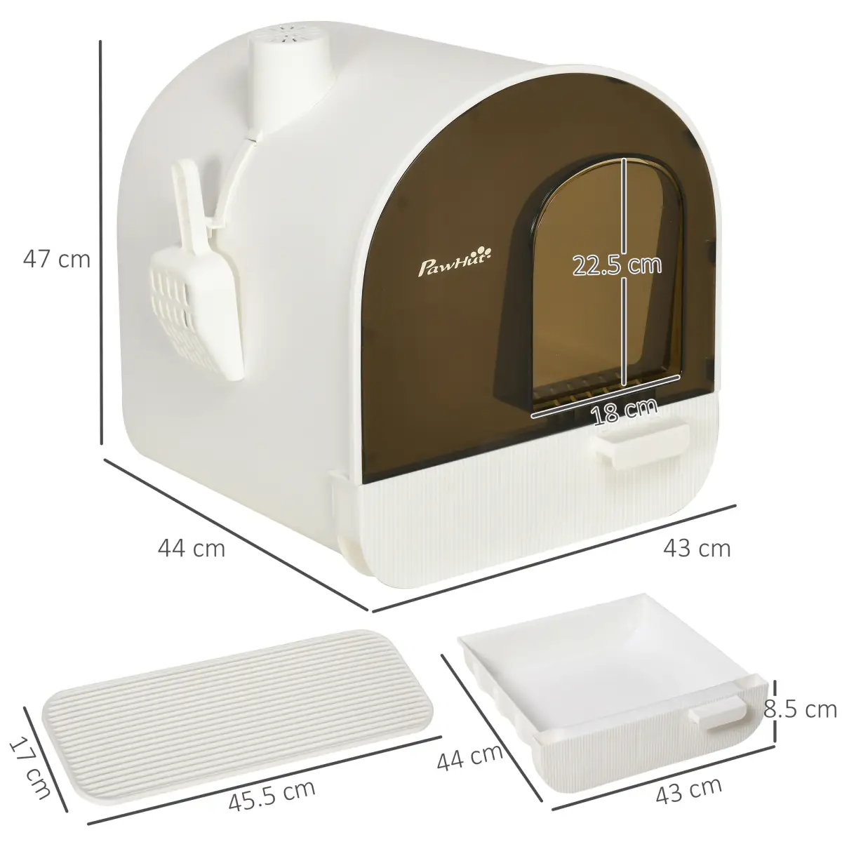 Hooded Cat Litter Tray Kitten Toilet w/ Scoop, Filter, Flap Door 43 x 44 x 47cm by PawHut
