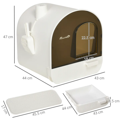 Hooded Cat Litter Tray Kitten Toilet w/ Scoop, Filter, Flap Door 43 x 44 x 47cm by PawHut