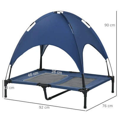 PawHut 92cm Elevated Dog Bed Cooling Raised Pet Cot UV Protection Canopy Blue by PawHut