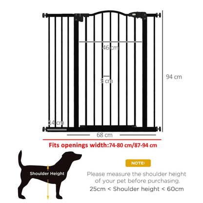 PawHut 74-94cm Adjustable Metal Pet Gate Safety Barrier w/ Auto-Close Door Black by PawHut