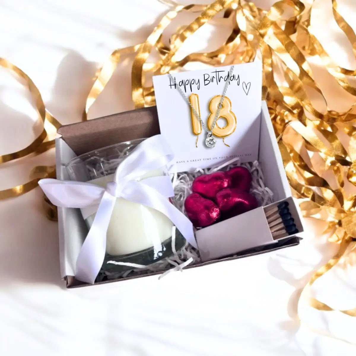 Small 18th Birthday Gold Balloons Gift Necklace Hamper | Girls 18th Birthday Candle Gift UK by Aye Do Gifts