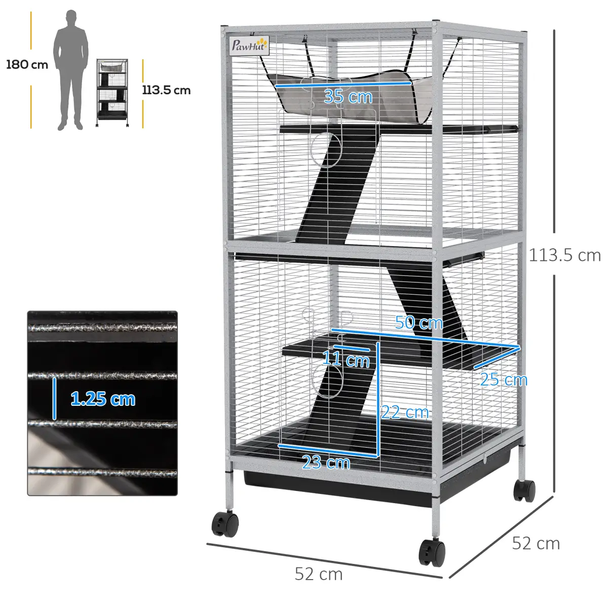 PawHut Rolling Small Animal Cage for Chinchillas Ferrets Kittens W/ Ramp Grey by PawHut