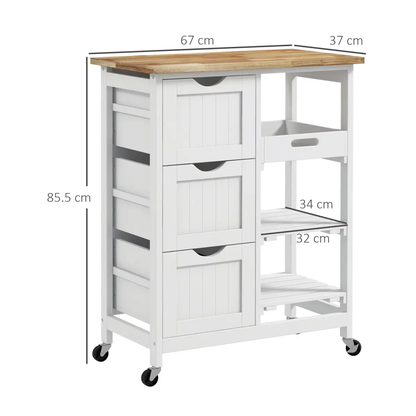 HOMCOM Rolling Kitchen Island Cart, Bar Serving Cart, Compact Trolley White by HOMCOM