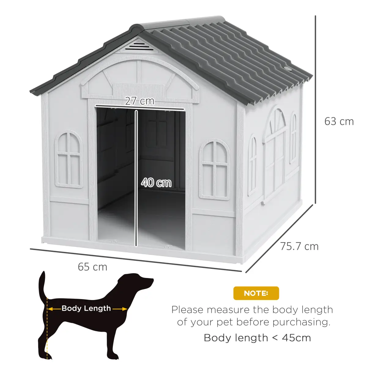 PawHut Weather-Resistant Dog House, Puppy Shelter for Medium Dogs - Grey by PawHut
