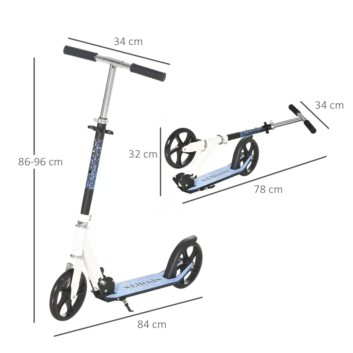 HOMCOM Kick Scooter Commuter Adjustable Height Wheels Foldable Aluminium White by Unbranded