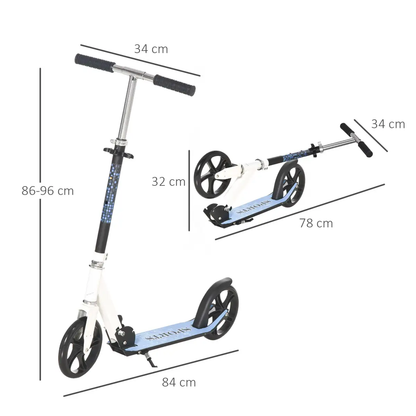 HOMCOM Kick Scooter Commuter Adjustable Height Wheels Foldable Aluminium White by Unbranded