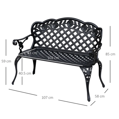 Garden Bench, Cast Aluminium, 107Lx58Wx85H cm-Black by Outsunny