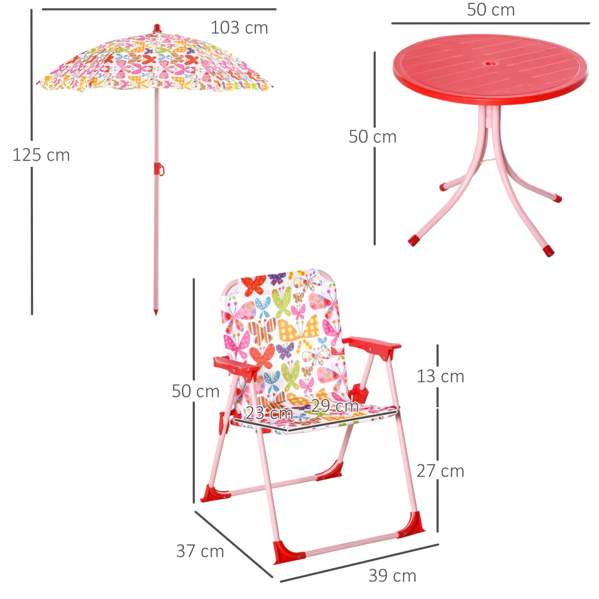Outsunny Kids Folding Picnic Table Chair Set Butterfly Pattern Outdoor Parasol by Unbranded