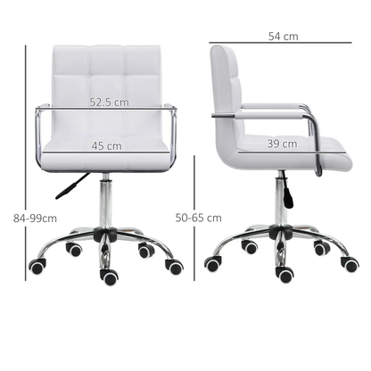 Mid Back PU Leather Home Office Chair Swivel Desk Chair with Arm, Wheel, White by Vinsetto