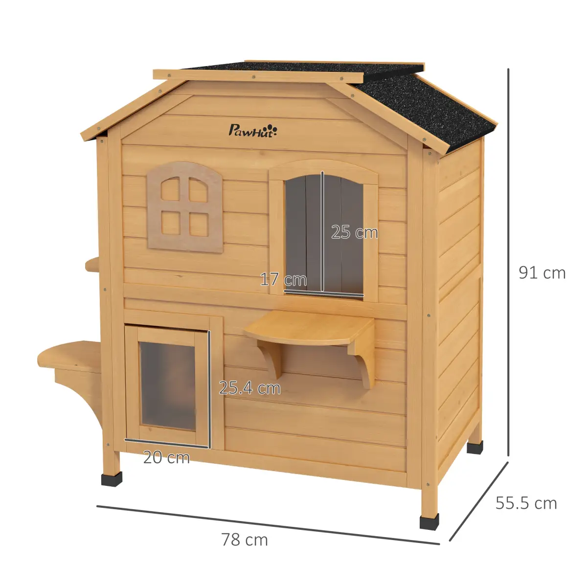 Wooden Cat House Cat Cave Pet Shelter Condos Outdoor Natural Wood Finish by PawHut